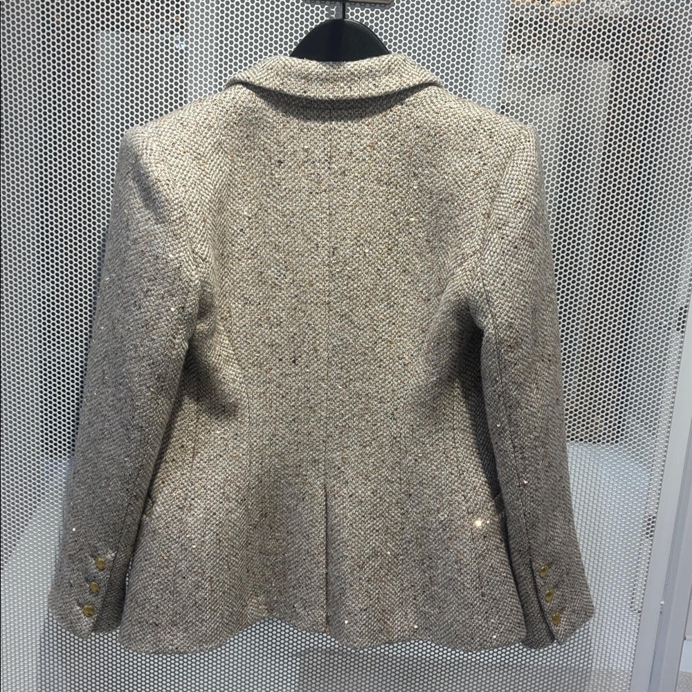L'AGENCE Beige Tweed Double-Breasted Blazer with Gold Buttons - Picture 3 of 3